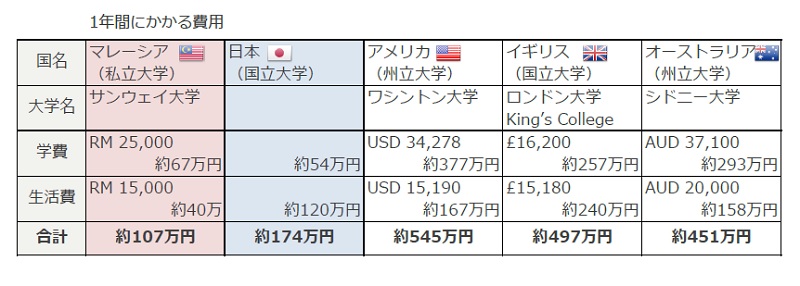 1年にかかる費用